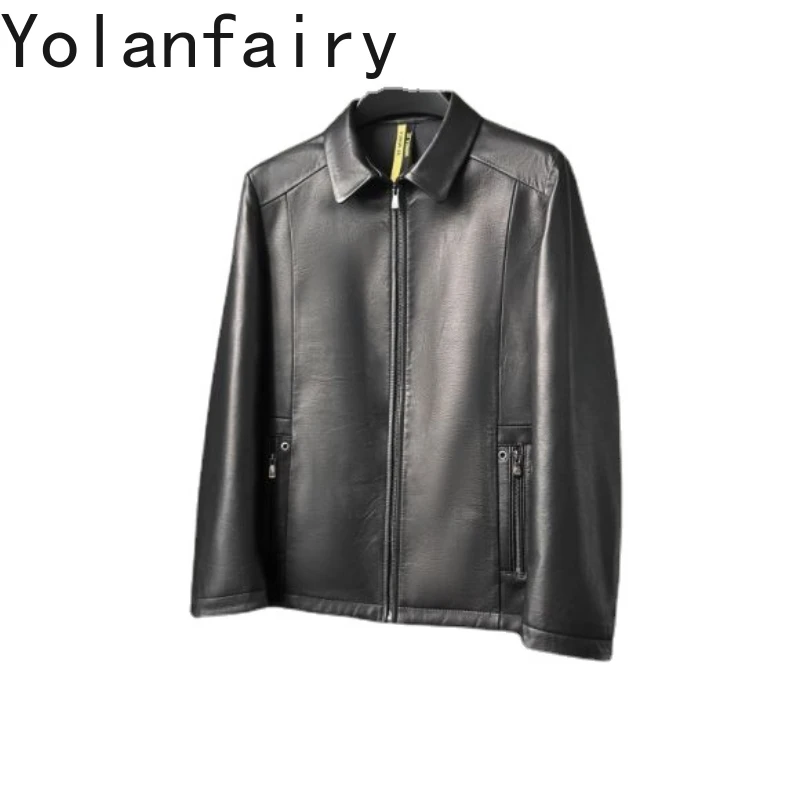 

YOLANFAIRY Genuine Leather Sheepskin Men's Clothing Spring Autumn New in Jacket Turn-down Collar Coats Fashion Chamarras De Piel