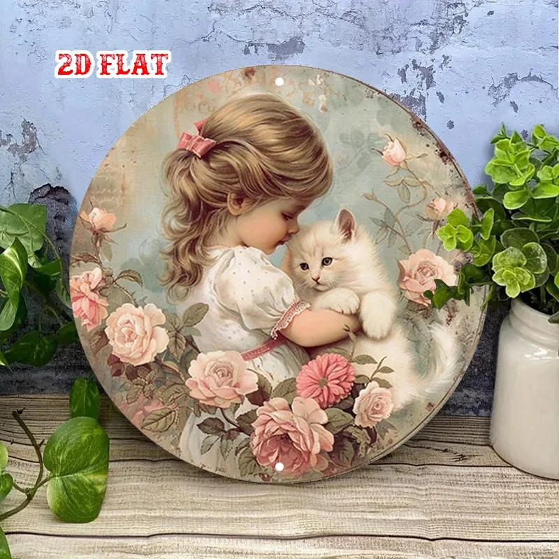 One-Piece Round Aluminum Sign Featuring Floral Designs,This  Decor Piece Captures Tender Moments And Is Suitable for Home,Garage