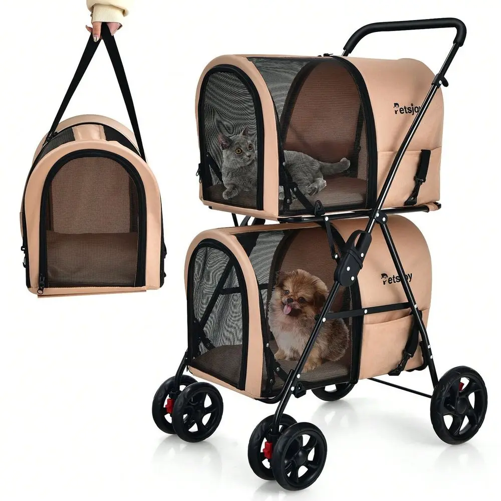 

4In1 Double Pet Stroller W Detachable Carrier Travel Carriage For Cats