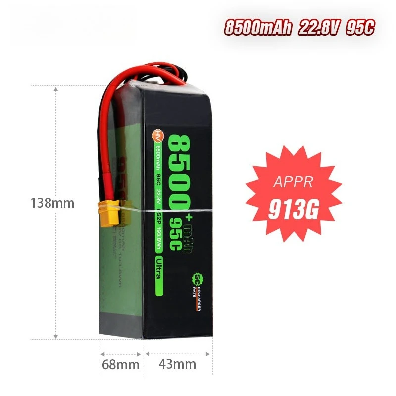 High-Capacity 22.8V 8500mAh 6S 95C LiPo Battery For RC Quadcopter Helicopter FPV Racing Drone Spare Parts Rechargeable Battery