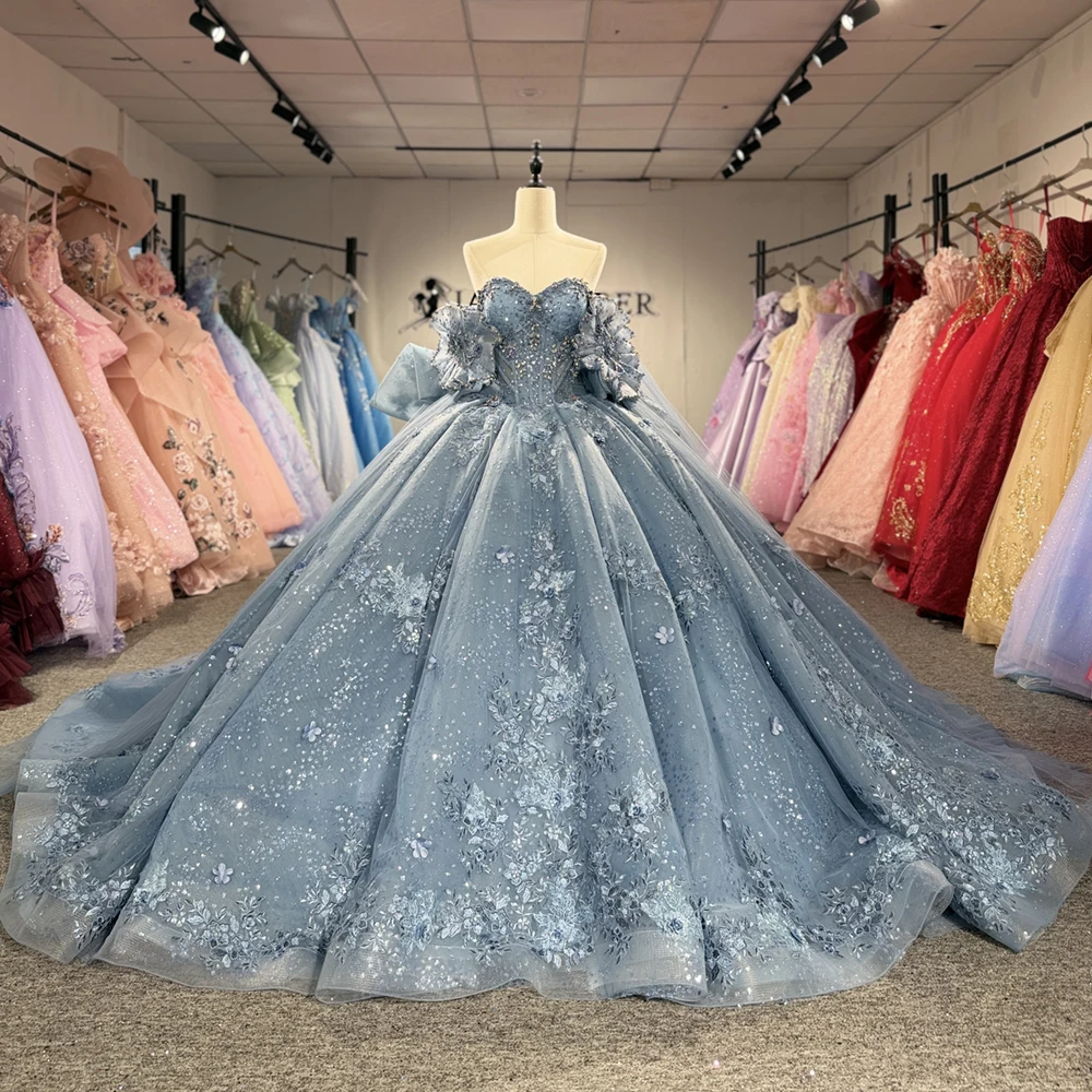 Customized Shiny Quinceanera Dress With Bow Ball Gown Sequins Lace Beaded Cap Sleeve Sweet 16 Vestido De 15 Anos