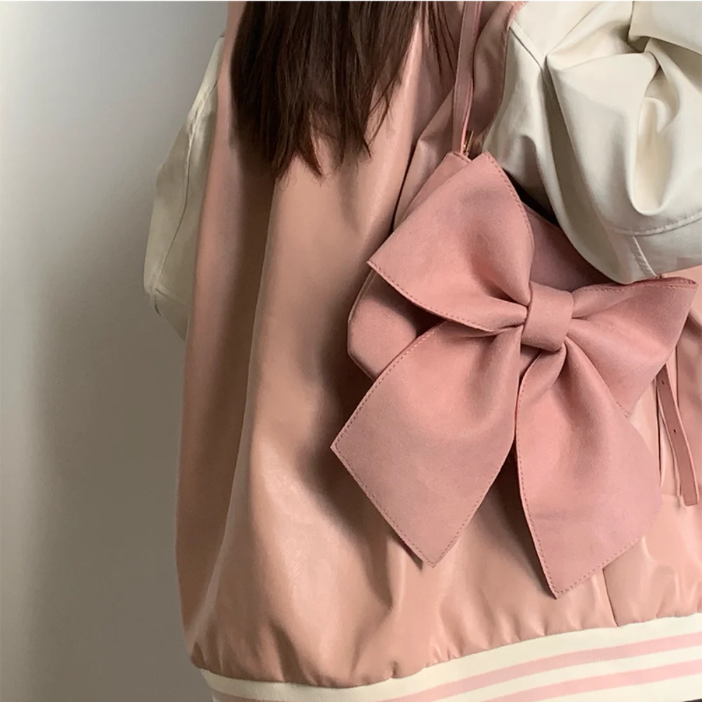 Retro Cute Bowknot Women's Underarm Bag Solid Color Ladies Small Tote Shoulder Bags Female Cool Girls Pink Lolita Bags