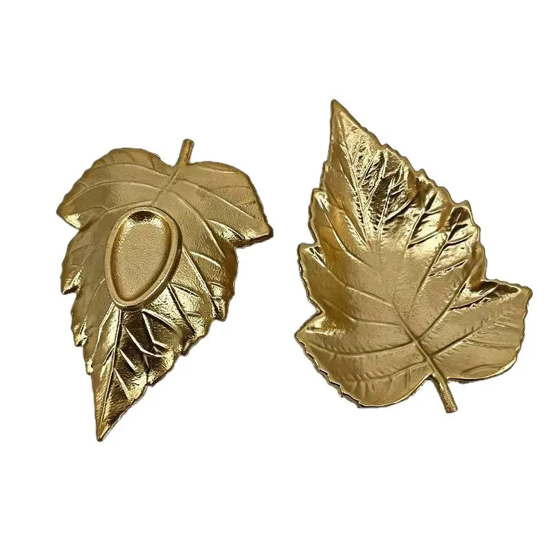 Yjq 2pcs Nordic style golden leaf candle tray simple desktop storage dresser jewelry storage tray