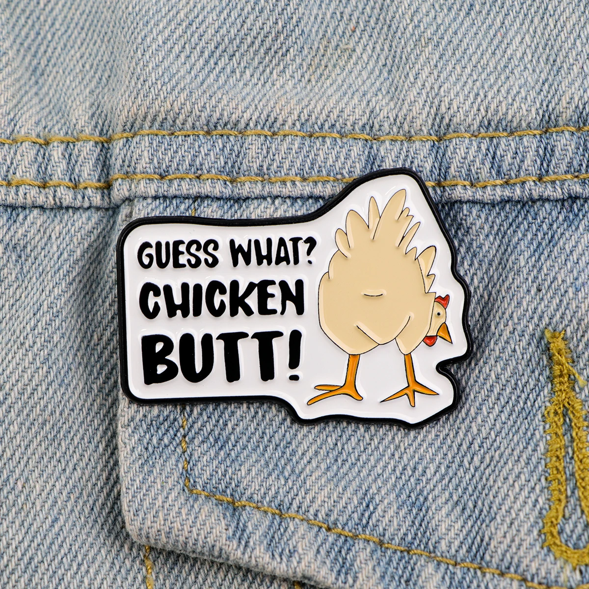 Funny Chicken Enamel Pin Guess What Badges on Backpack Brooches for Women Men Lapel Pins Cosplay Accessories Toys Gift