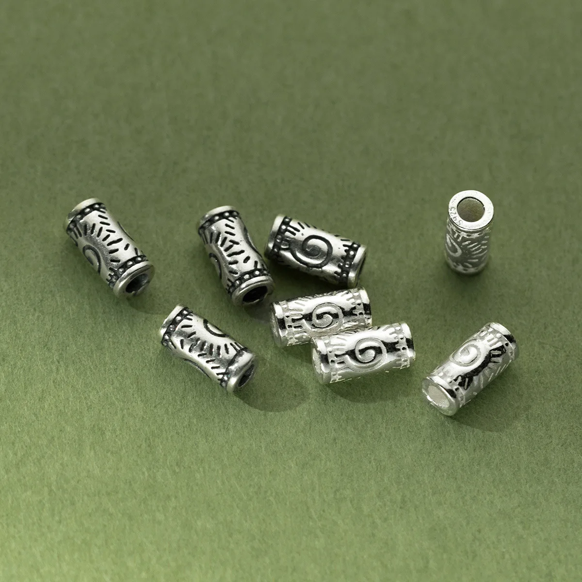 1pc 100% 925 Sterling Silver Funky Tube Loose Beads 8.5x4mm Vintage Handmade Rope Bracelets Spacers DIY Jewelry Accessories