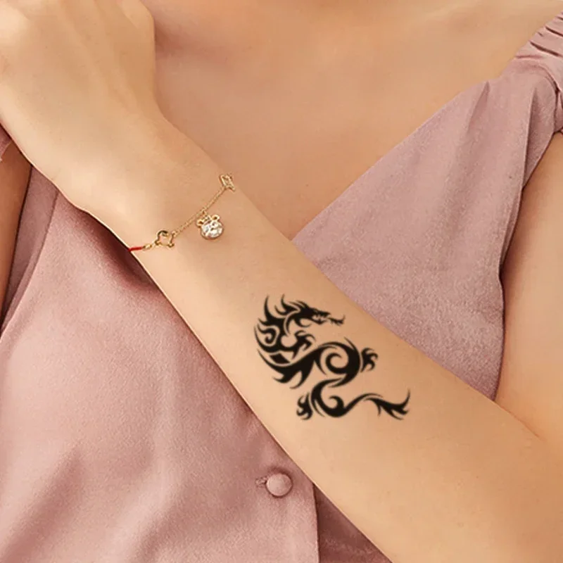 

Татуировка-наклейка, черный тотем дракона, дизайн, водонепроницаемые временные поддельные татуировки, флэш-тату, рука, шея, боди-арт для женщин и мужчин