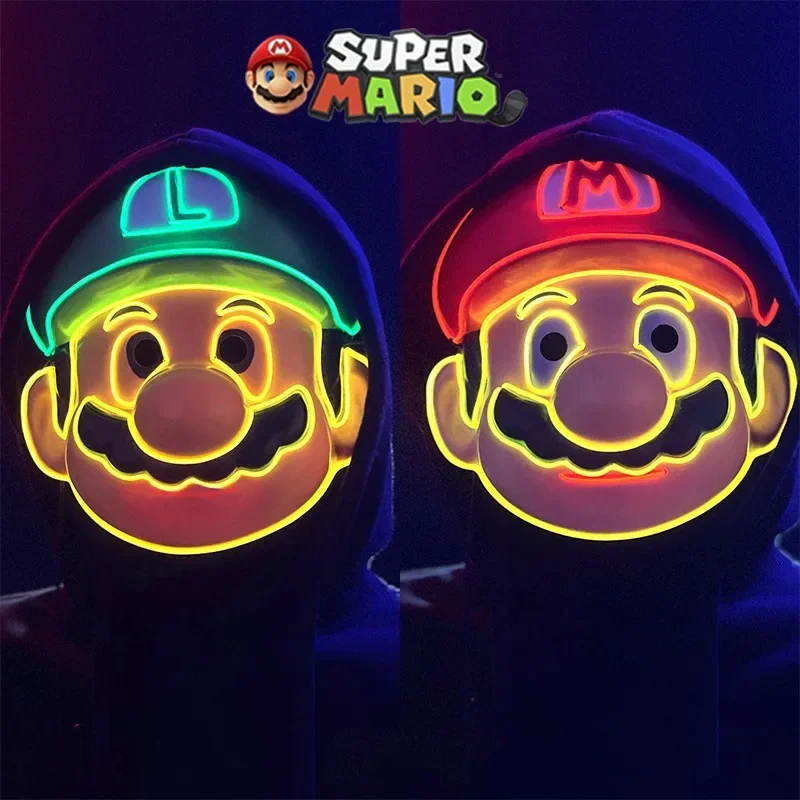 Super Mario Bros Luminous Mask LED Cosplay Costumes Accessories Props for Dressing Up Light Mask Halloween Creative Night Masks