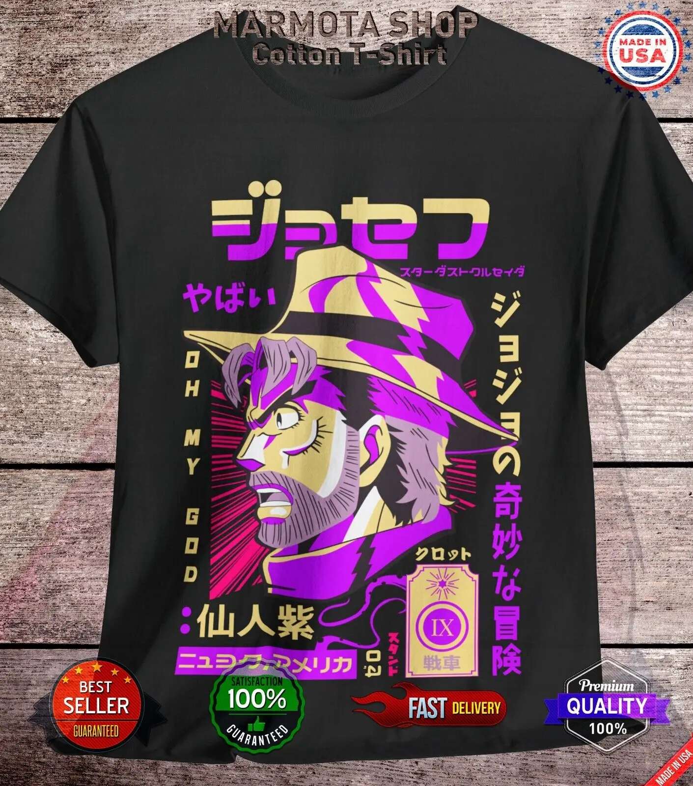 Joseph Joestar JoJo's Bizarre Adventure Shirt Anime JJBA Tee T-Shirt Manga