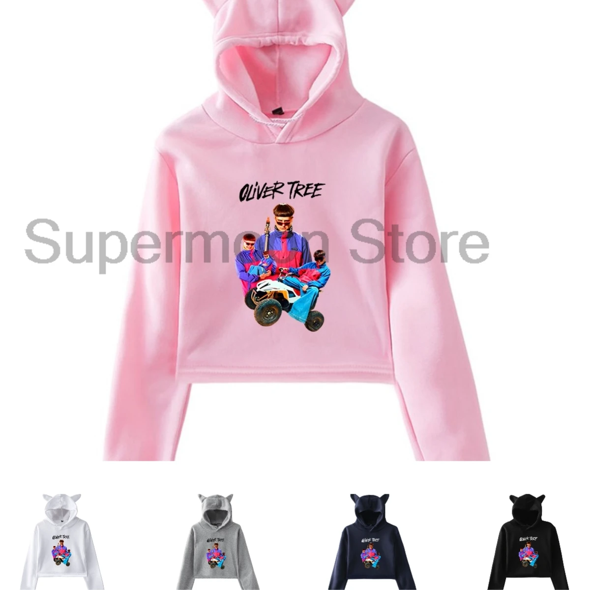 Oliver Tree Memorial 2026 Rip Helicopter Crash Tribute Hoodie Cat Ears Hooded Sweatshirt Long Sleeve Crop Top Women's Clothes