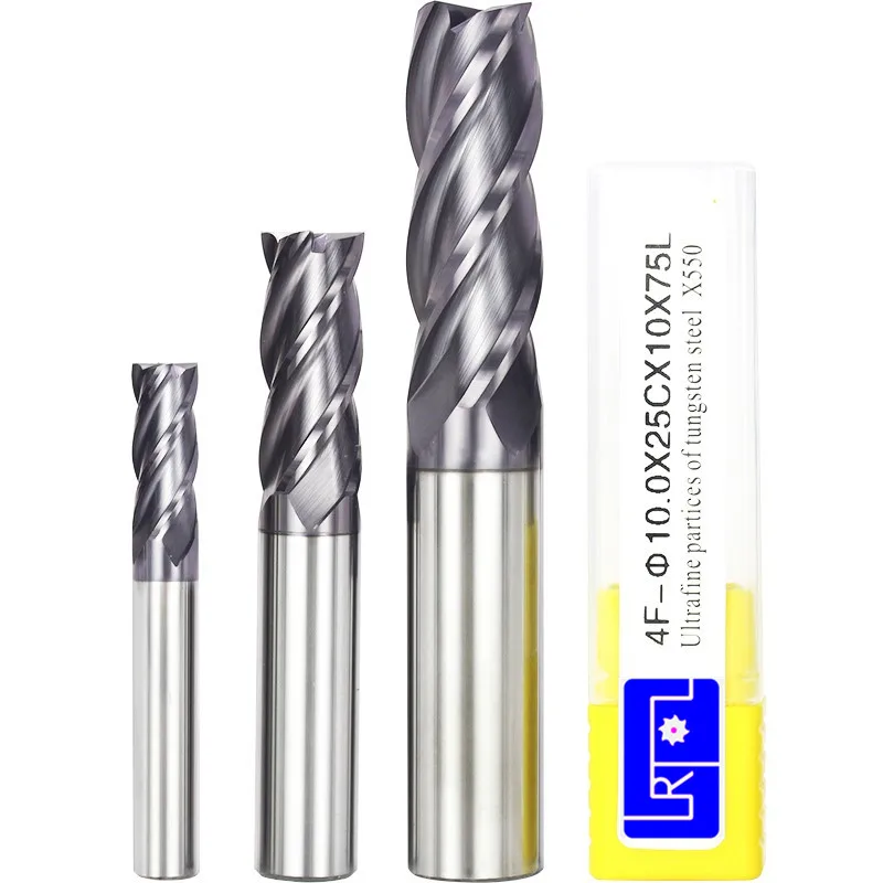 HRC55 Diameter 4 5 6 8 10 12 14 16 18 20mm 4Flutes Flat Square Carbide End Mill for CNC Machine Milling Cutter