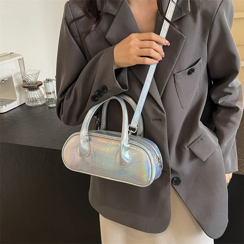 Baseball Bag For Women Fashion Casual Sport Handbag Luxury Soft Leather Shoulder Messenger Bag Colorful Silver Female Bag Brand