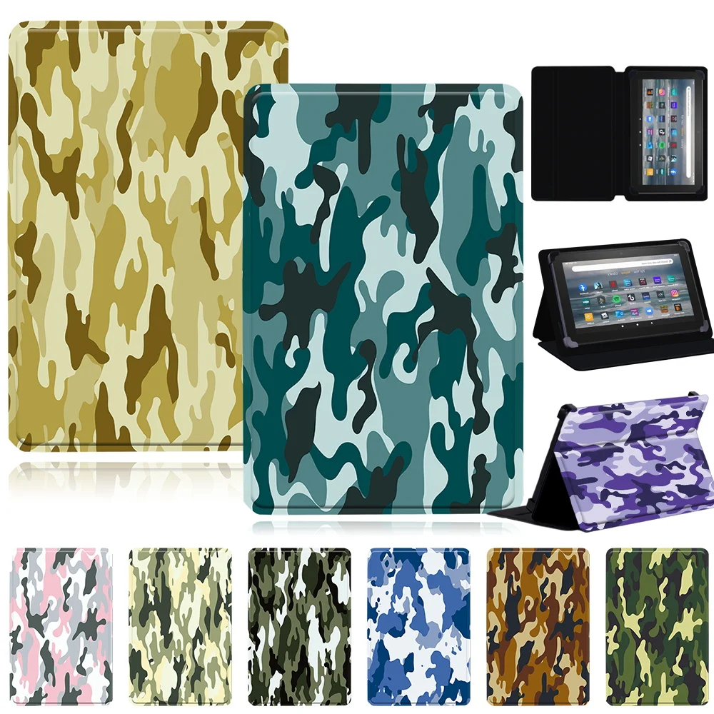 For Fire 7 12th Gen 2022/HD 10 Plus/HD 10/Fire 7/8 Case Folding Stand PU Shell for Kindle 10th Tablet Case camouflage Series