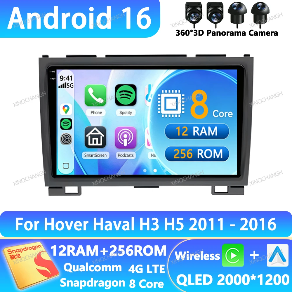 Android 16 Car Radio For GREAT WALL Hover Haval H3 H5 2011 - 2016 Multimedia Video Player GPS BT 4G LTE 5G WIFI Navigation QLED