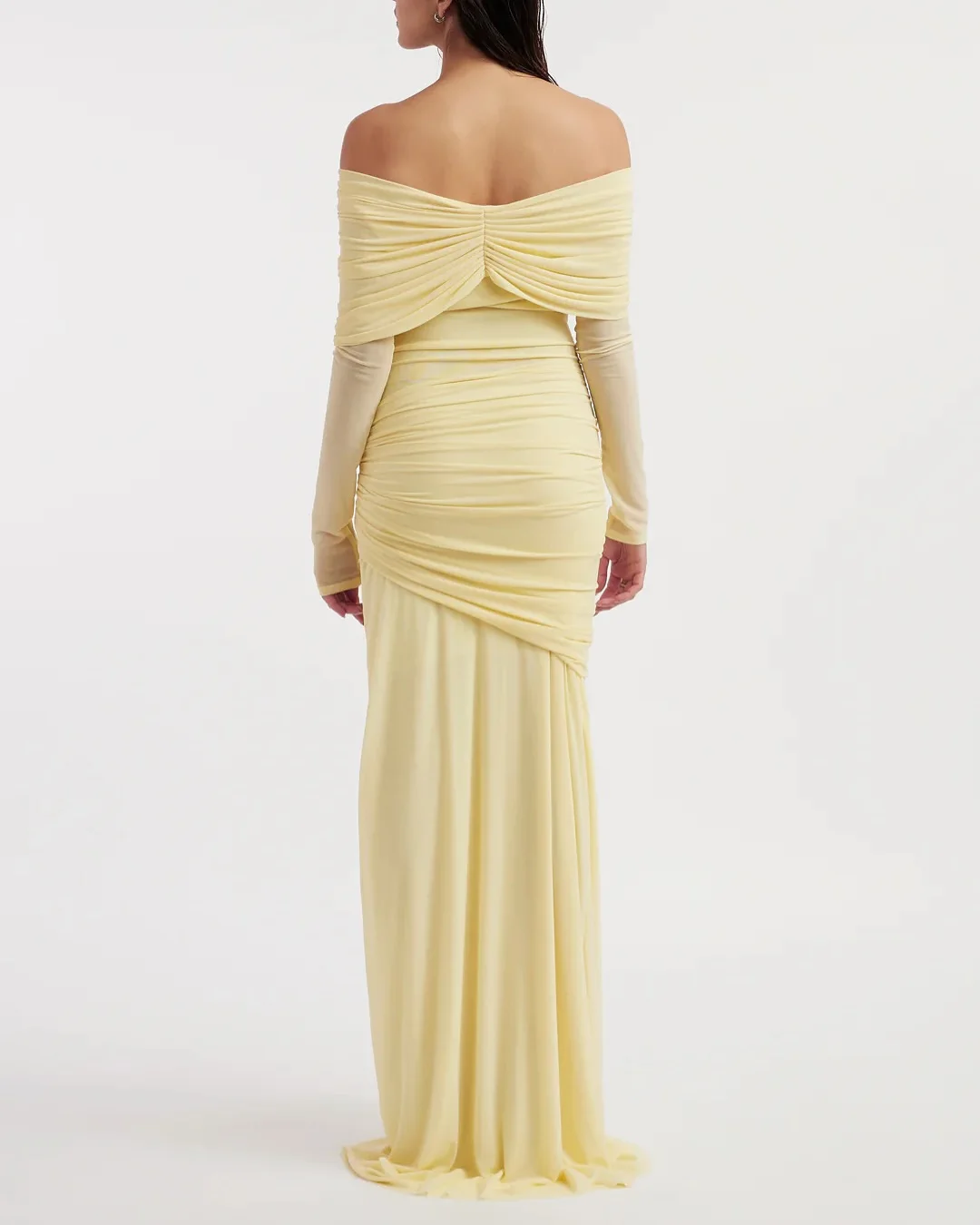 Customized Modern Off the Shoulder Chiffon Long Sleeves Evening Dress Temperament Belt Pleats Photo Color Vestido De Festa image 2