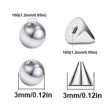 100pcs 3mm Replacement BALLS Rivet Labret Barbell Bar Horseshoe Piercing Attachments Stainless Steel Body Jewelry
