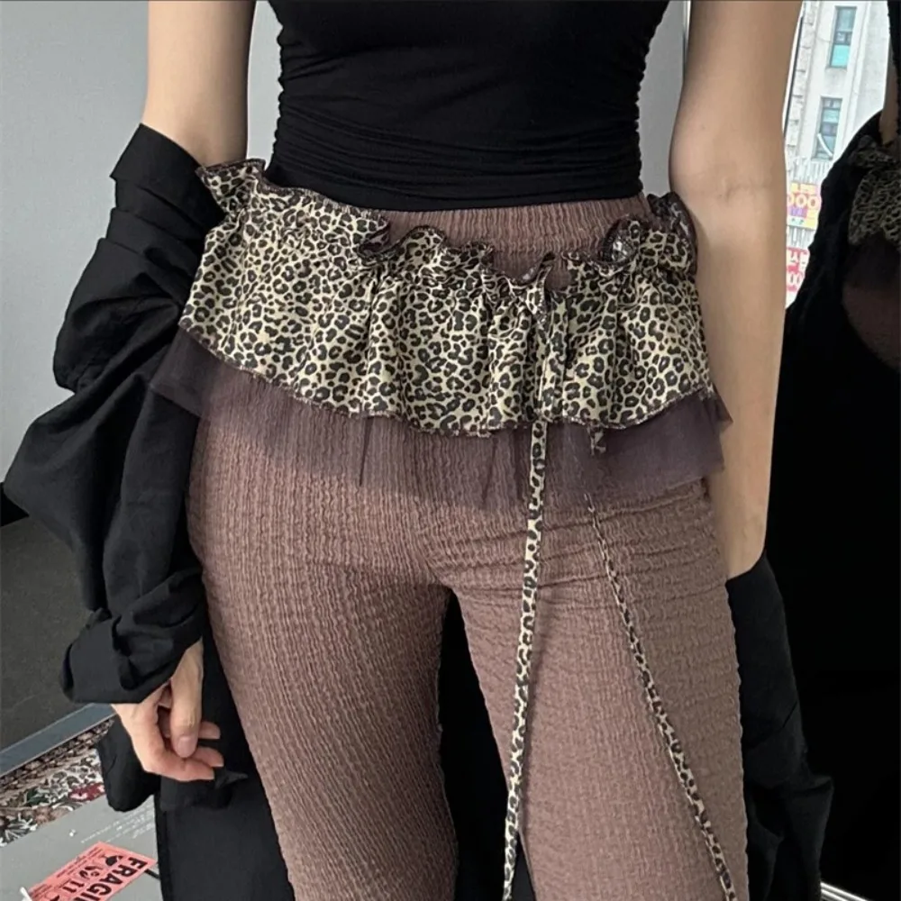 Bufanda de cadera con estampado de leopardo de Hip-hop, falda de malla dulce con borde con volantes, pretina Y2K, extensor de camisa, trajes de capa, cinturón, accesorios de cintura