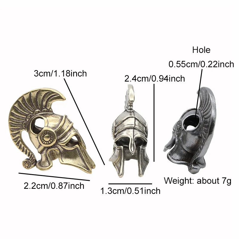 Spartan Roman Warrior Helmet Brass Knife Beads Outdoors EDC Tool DIY Paracord Lanyard Pendants Woven Rope Bracelets Accessories