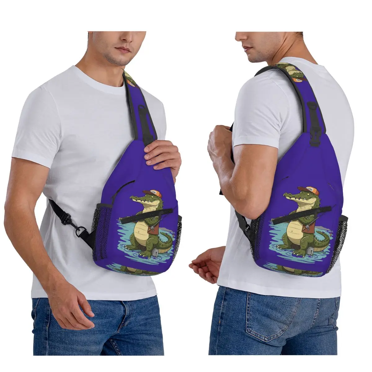 ALLIGATOR ALCATRAZ DESIGN Chest Bag Men Sling Crossbody Backpack Chest Bag Travel Hiking Daypack Shoulder Bag