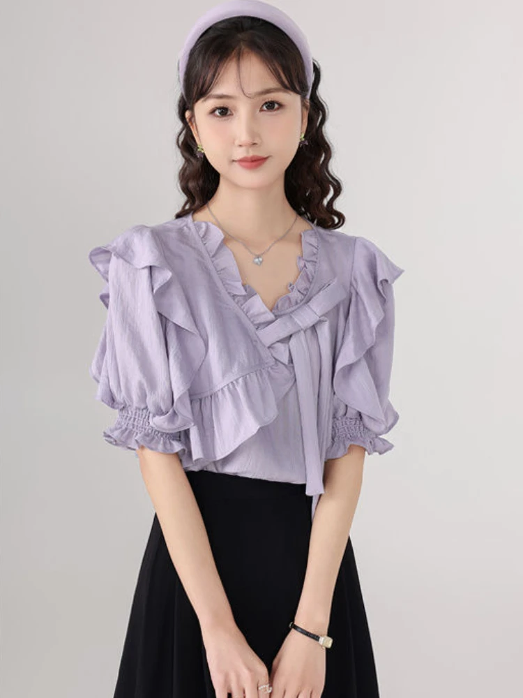 Blouses Women Ruffles Sweet Asymmetrical Daily New Simple Design All-match Fashion Casual Elegant Korean Style Ladies Creativity