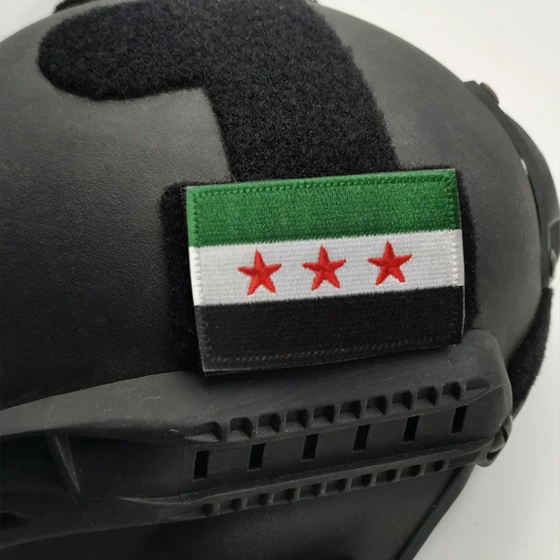 New Syria National Flag Embroidered Patch Helmet Tactical Badge Hook&loop Attachment for Backpack Strap Cover Syrian Free Emblem