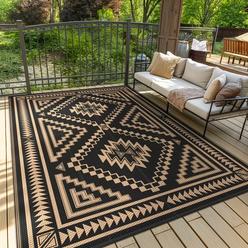 Outdoor Mat Reversible Plastic Straw Camping Mat for Patio, Deck - Blackbrown Lightweight Durable Flannel Mat Home Decoration