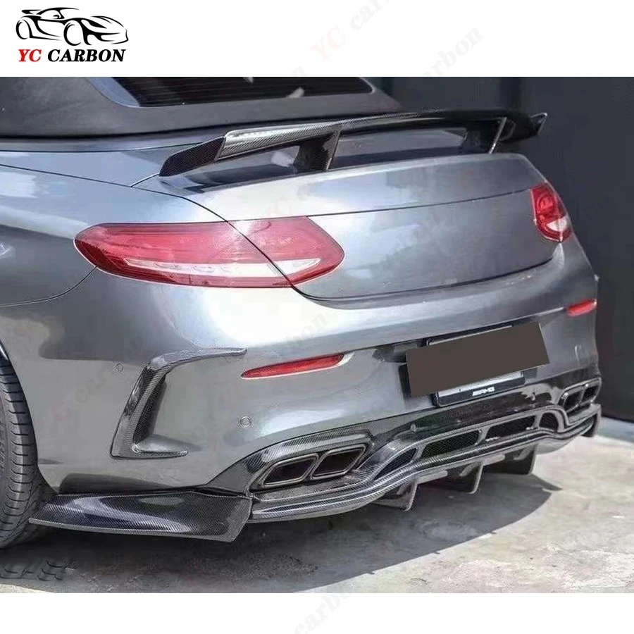 For Mercedes Benz C Class W205 C63 2015-2018 Two doors Carbon Fiber Car Rear Bumper Diffuser Rear Side Splitters Spoiler Lip