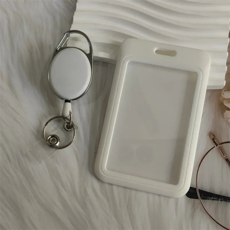 Black White Color Retracale Employee ID Card Cover Case Simplicity Fashion Worker ID Card Holder with Badge Reel Clip