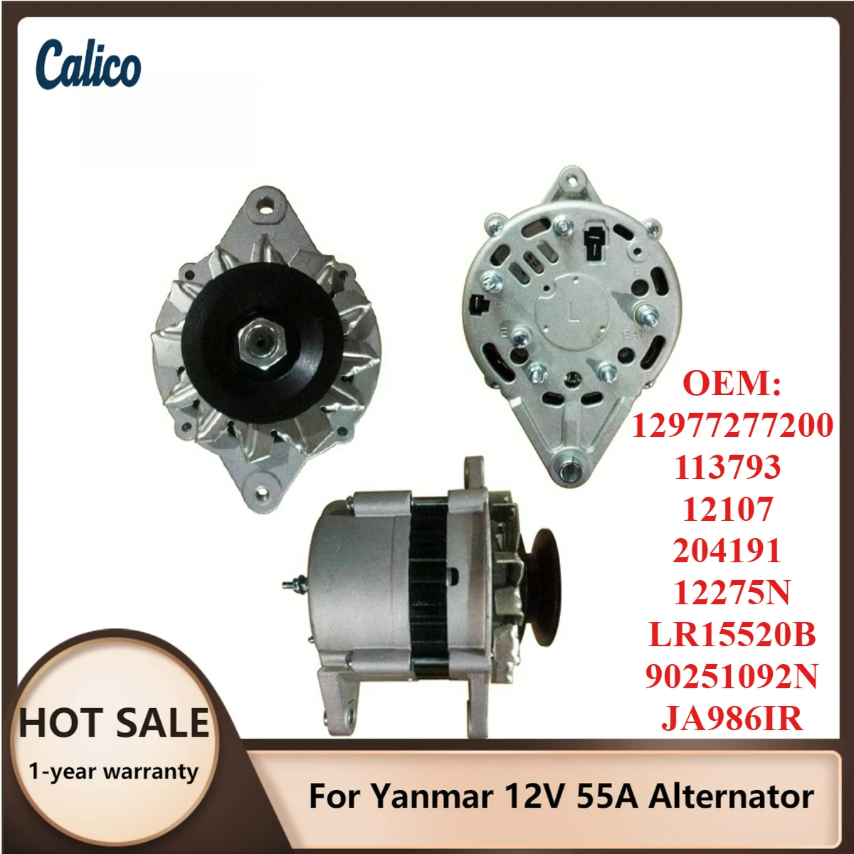 

Premium Grade Suitable for Yanmar 12V 55A Alternator 12977277200 113793 12107 204191 12275N LR15520B 90251092N JA986IR