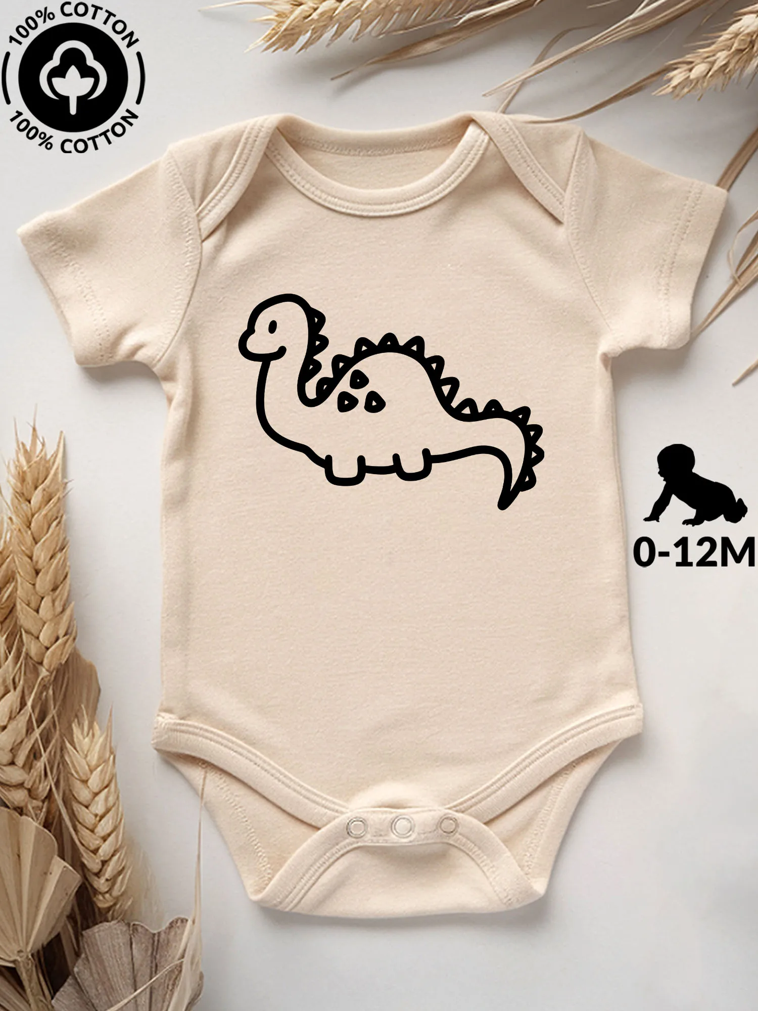 

Детский комбинезон-боди унисекс «Динозавр Ампелозавр», 100% хлопок, мягкий, всесезонный, бежевый, для ползания, 190 г/м²