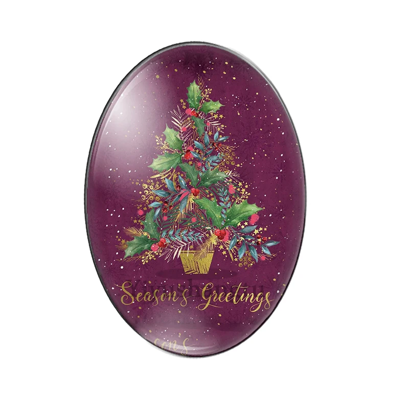 New Fashion christmas trees best wishes 10pcs mixed 13x18mm/18x25mm/30x40mm Oval photo glass cabochon flat back Making findings