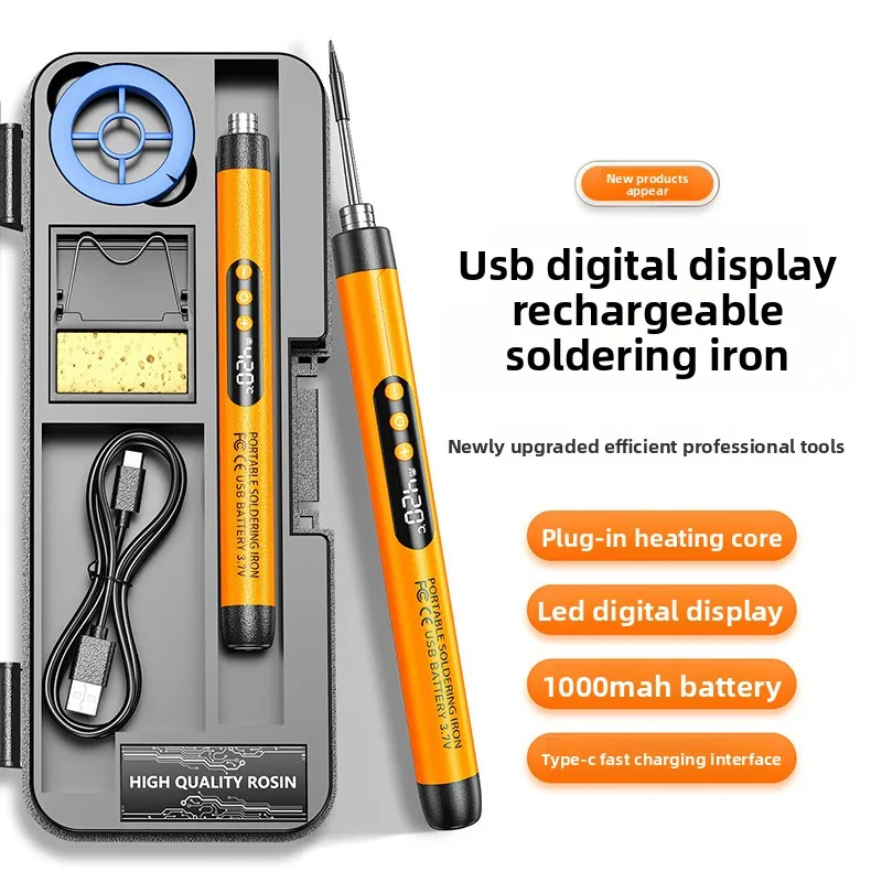 USBDigital Display Rechargeable Electric Soldering Iron Portable Internal Heating Wireless Household1000mahLithium Battery Solde