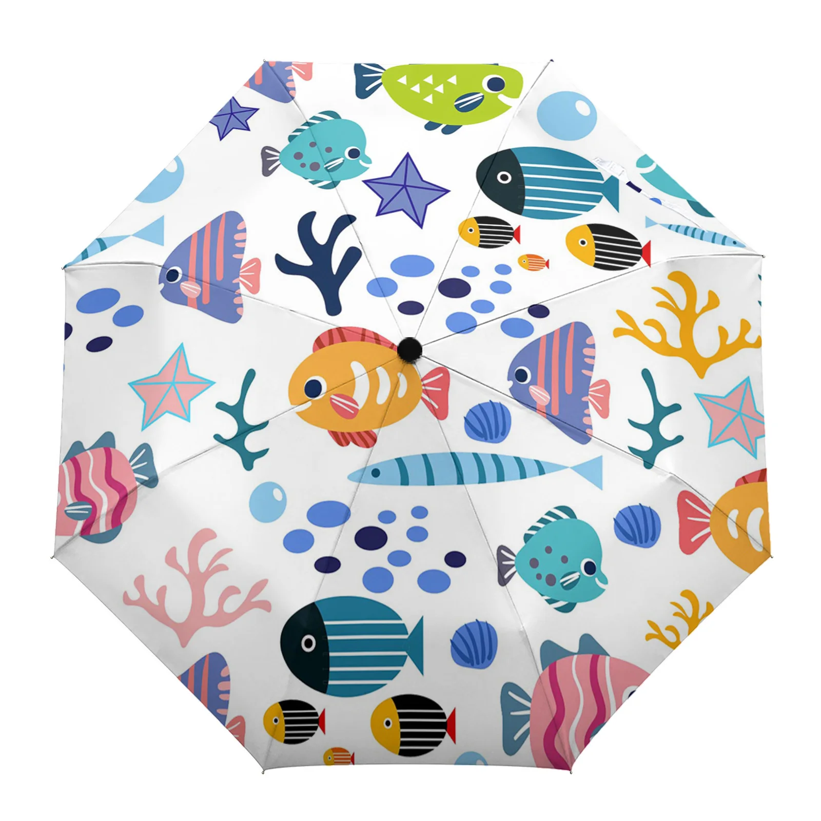 Cartoon Animals Fish Coral Shells Cute Fully-automatic Umbrella for Outdoor Kids Adults Umbrella Foldable Eight Strand Umbrella