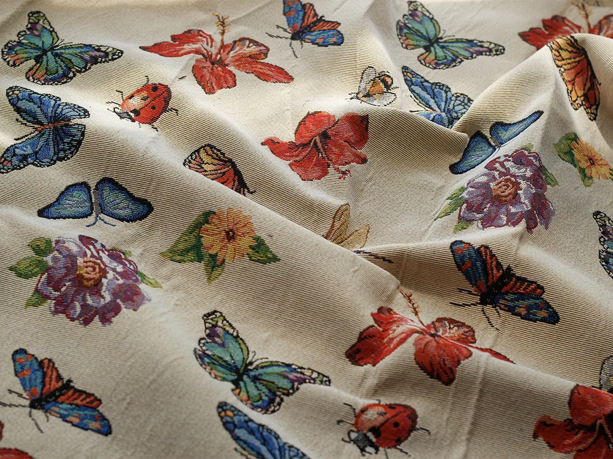 Butterfly Dragonfly Pattern Yarn Dyed Thick Jacquard Fabric Sofa Pillow Case Bag Suit Making Fabric