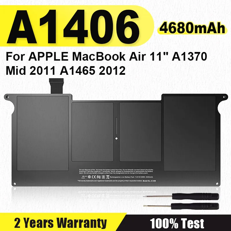 Nueva batería de ordenador portátil A1406 para APPLE MacBook Air 11 "A1370 mediados de 2011 A1465 versión 2012 020-7377-A 7,3 V 35WH/4680mAh batería