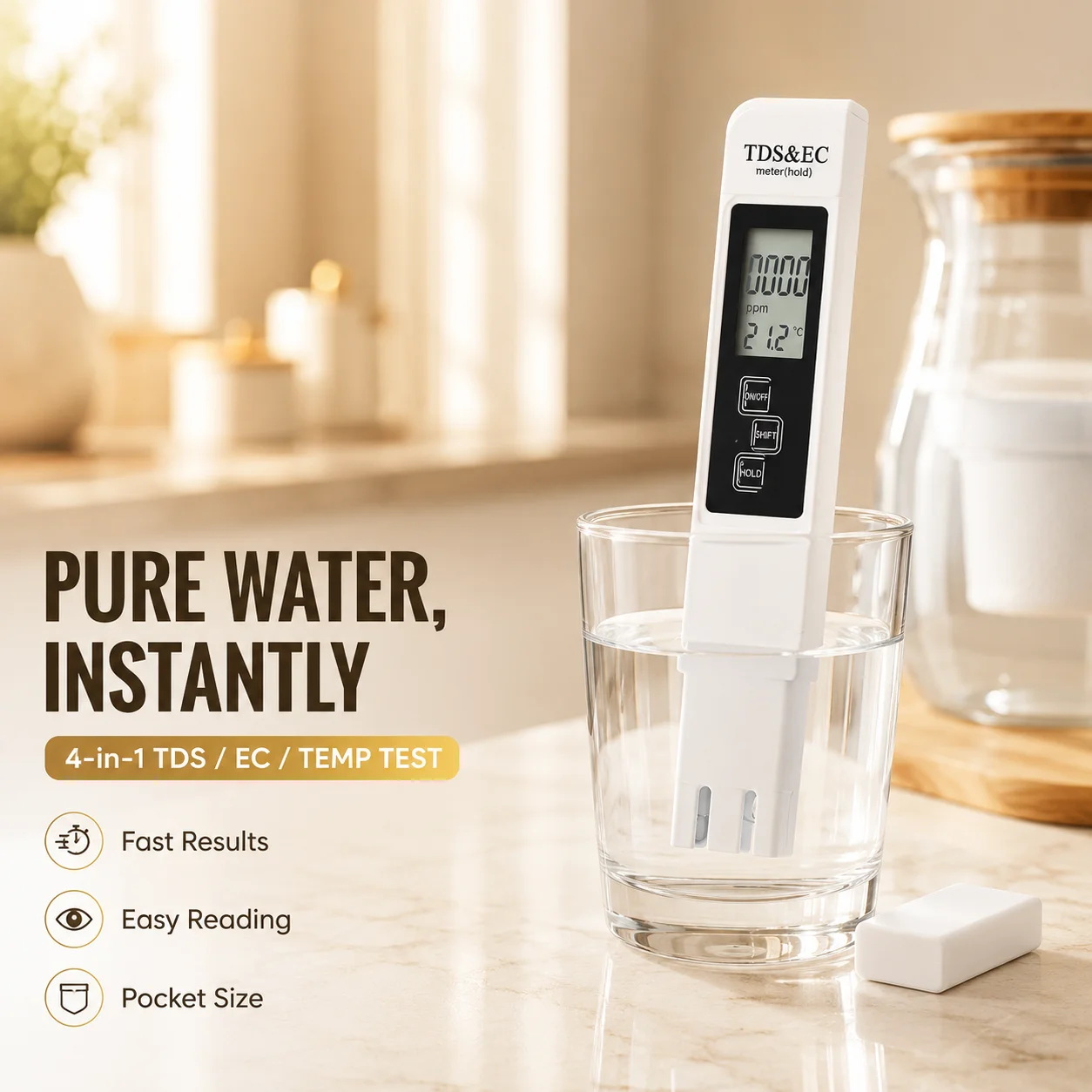 Digitaler TDS EC Wasserqualitätstester Weiß 0 bis 9990 PPM Temperaturmessgerät Stift für Aquarium Trinkwasser Reinheitstest