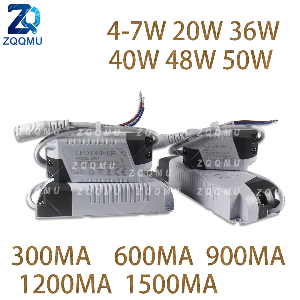 LED Driver Power Supply 4-7W 20W 36W 40W 48W 50W Constant Current AC85-265V 300-1500mA Ceiling Panel Light Transformer External