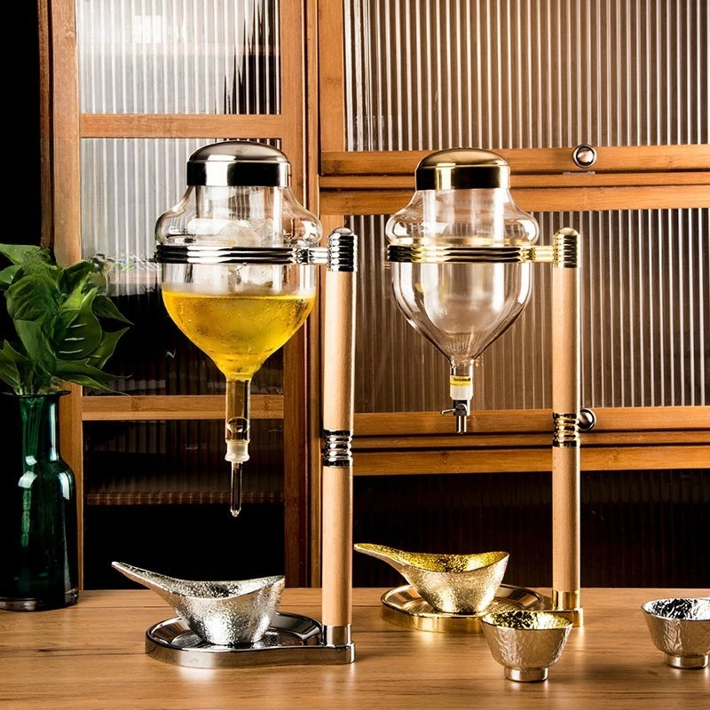 High Grade Glass Drip Flow Sake Vessel Thimble Control Cold Chiller Warmer Decanter Complete Serving Cup Set For Sake Tasting