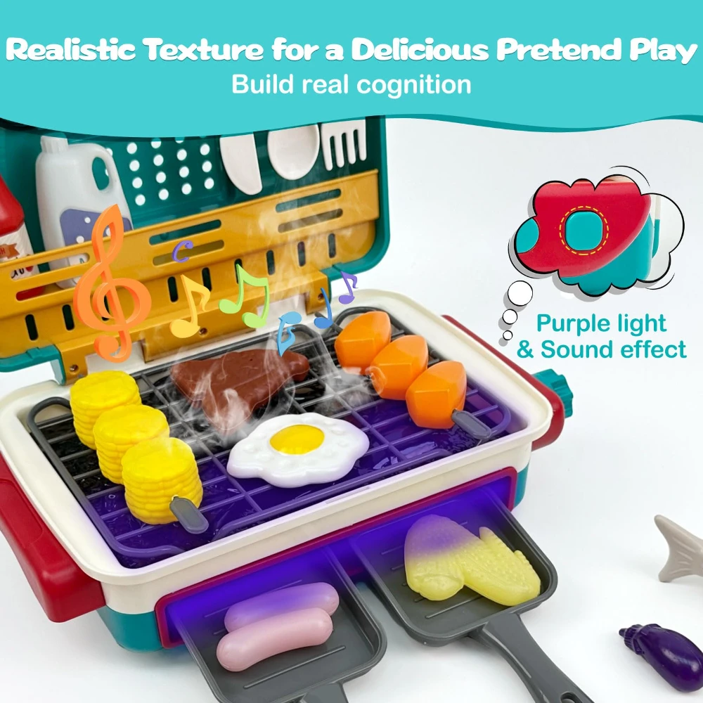 WizKidz BBQ Grill Simulation Grill Toy with Color Changing Accessories Sound Light Steam for Kids 3-8 Fun Cooking Simulator Kit