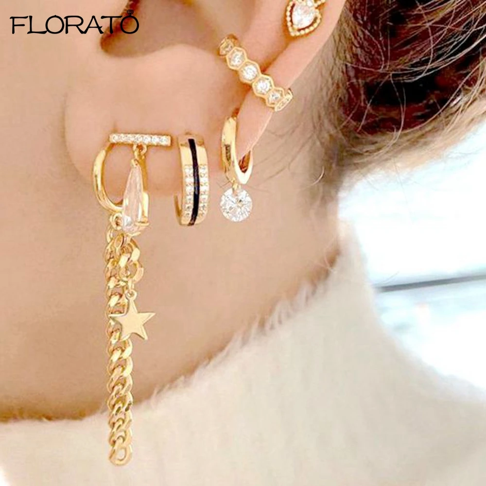 Fashion Gold Color Hoop Earrings for Women Minimalist Style 925 Silver Needle Round Zircon Drop Earrings Stacked Wear Jewelry