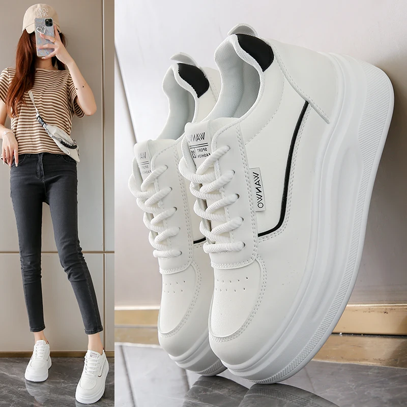 

Women's Platform Sneakers PU Upper 6CM Heel Rubber Sole Multi Color Lace Up with Comfortable Lining Casual Daily Shoes