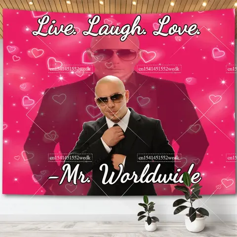 Mr. Worldwide은 웃음 사랑 깃발 태피스트리 MR 305 Pitbull Meme 태피스트리 대형 패브릭 벽걸이 태피스트리 요가 매트를 살라고 말합니다.