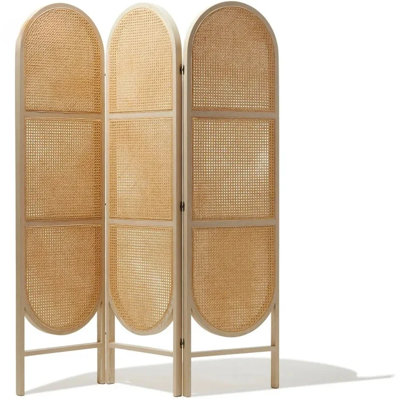 

Chinese style solid wood screen partition, living room, dining room, bedroom, movable rattan woven retro screen