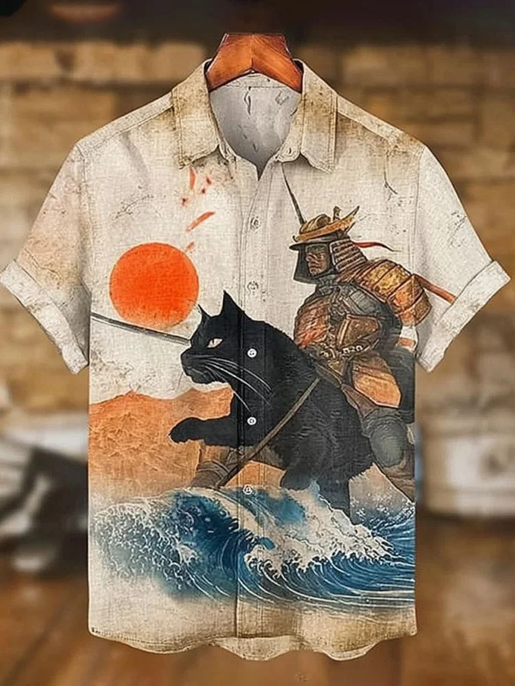 

Cat Graphics Hawaiian Men's Shirts Short Sleeved Button Turn-Down Lapel Shirt For Summer Oversized Tops Vacation Casual Clothes