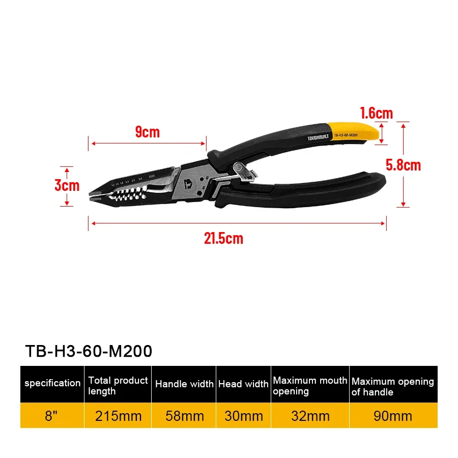 Imagem -02 - Toughbuilt-alicatadores Elétricos Multifuncionais de Decapagem Alicatadores Elétricos Cortador de Parafuso Ferramentas Manuais Tb-h360-m200 in