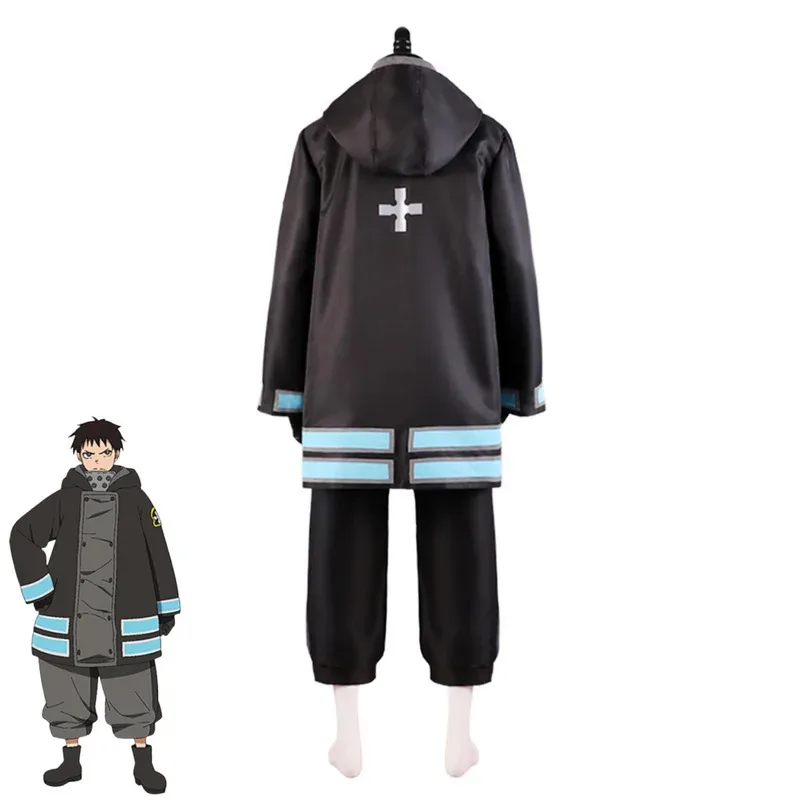 Kostum Cosplay Anime Fireforce Season 2 Shinra Kusakabe Fire Force Mantel Seragam Tim Hitam Musim Dingin Wig Pria Setelan Halloween Vl;6