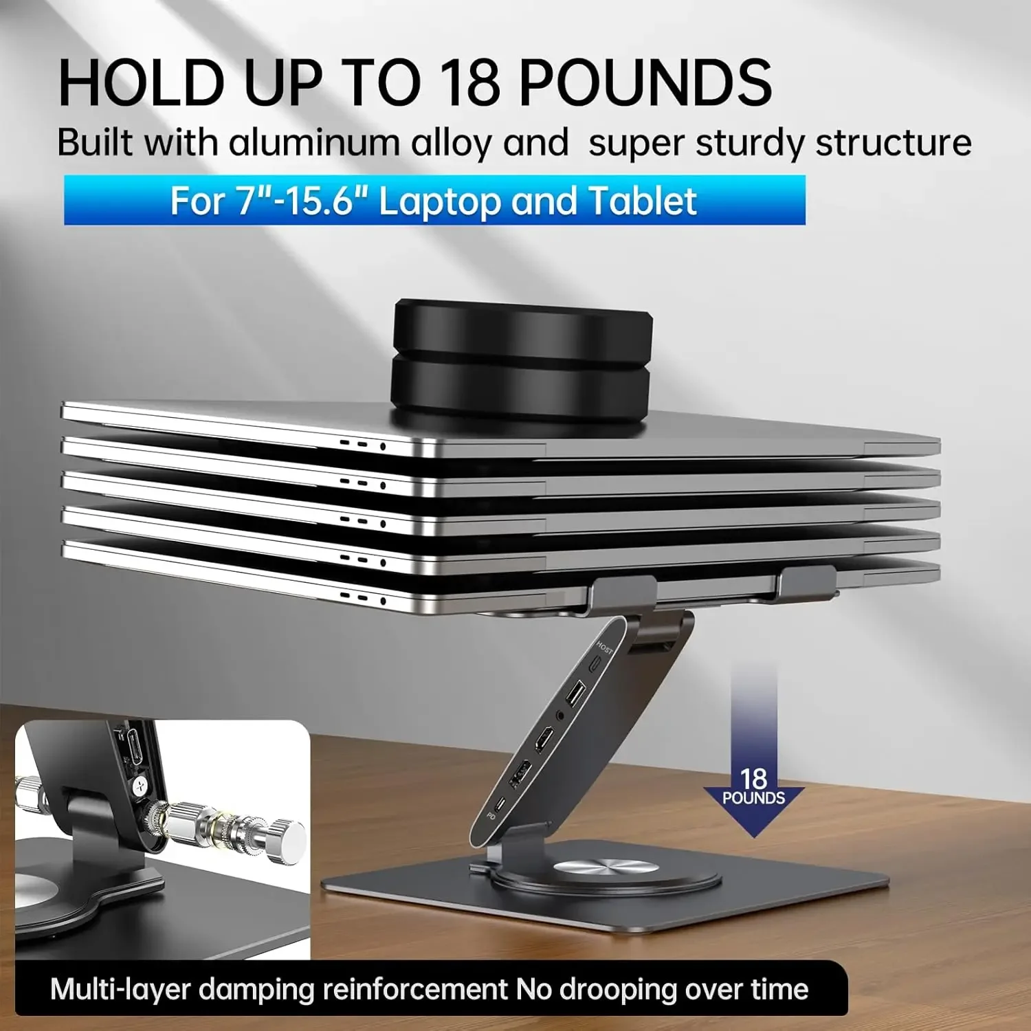 Laptop Stand for MacBook Pro Air Dell HP Surface 360° Rotatable Foldable with USB Hub 4K 60Hz Universal Laptop Bracket Holder