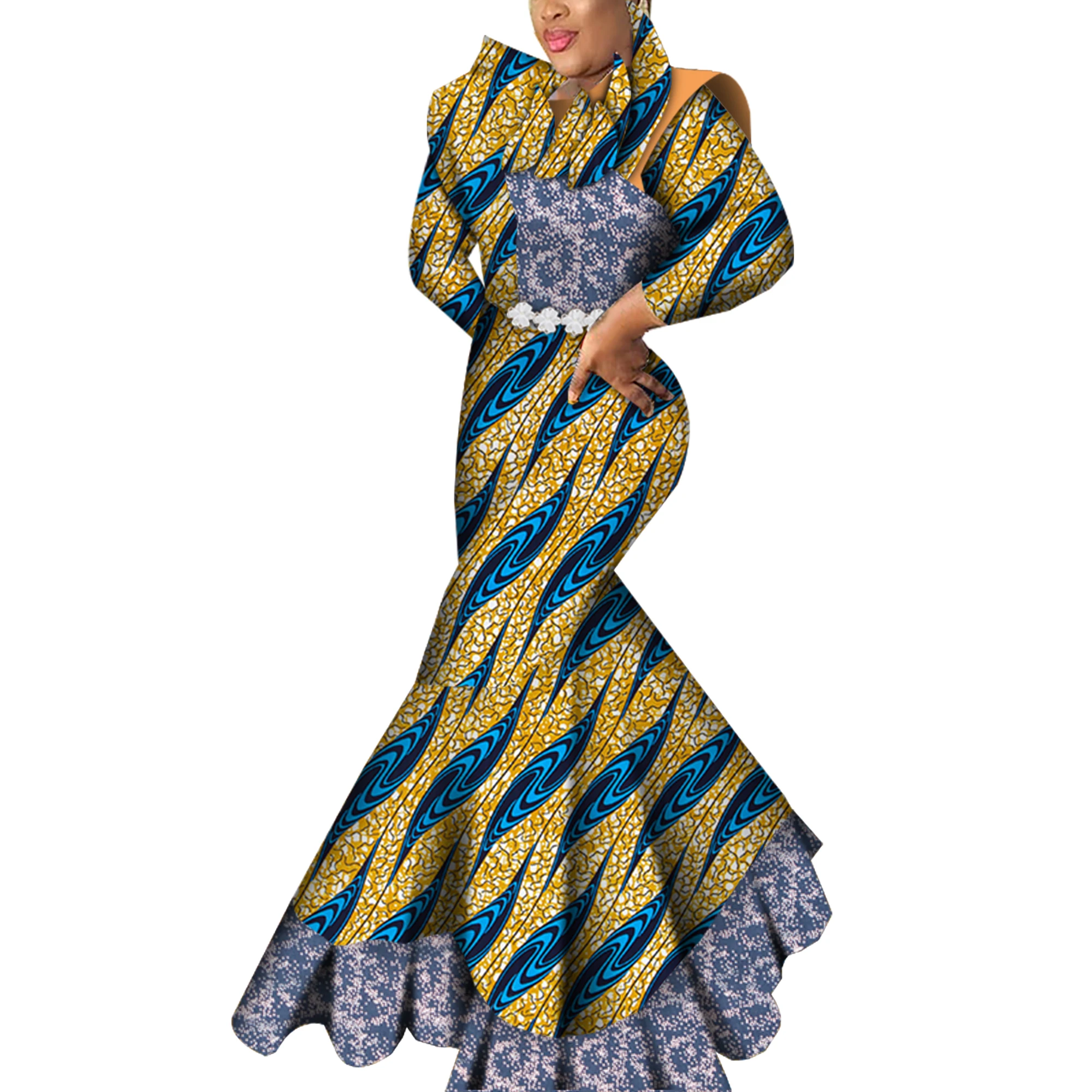 Vestidos de Ankara para mujer, vestido Dashiki con estampado africano, traje largo de fiesta de noche, WY7093