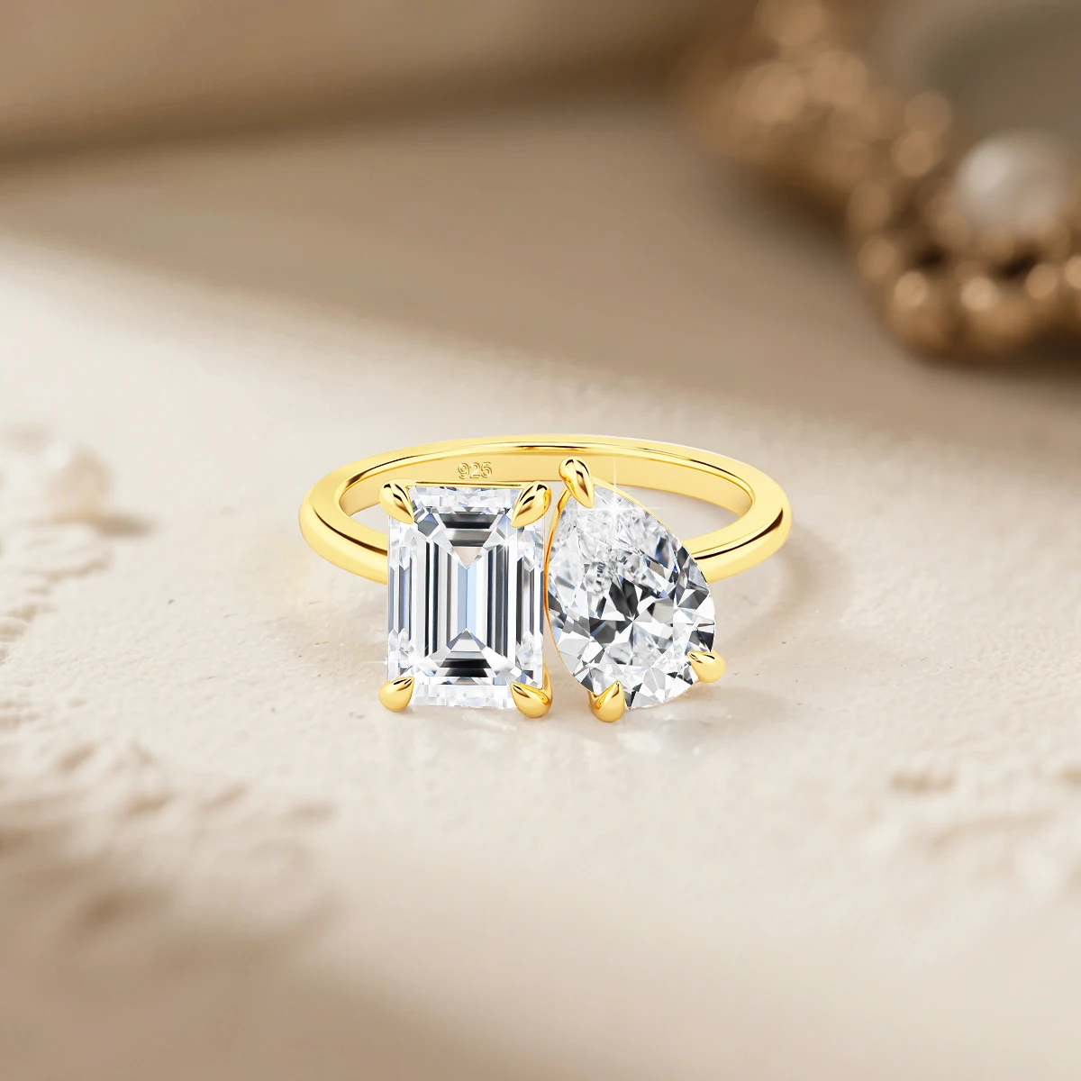 Zertifizierter 3,5 Karat 2-Stein-Moissanit-Ring für Damen, 100% 925 Silber, Luxus-Designer-Marke, Hochzeitsschmuck mit Labor-Diamanten, hohe Qualität – Detail 8