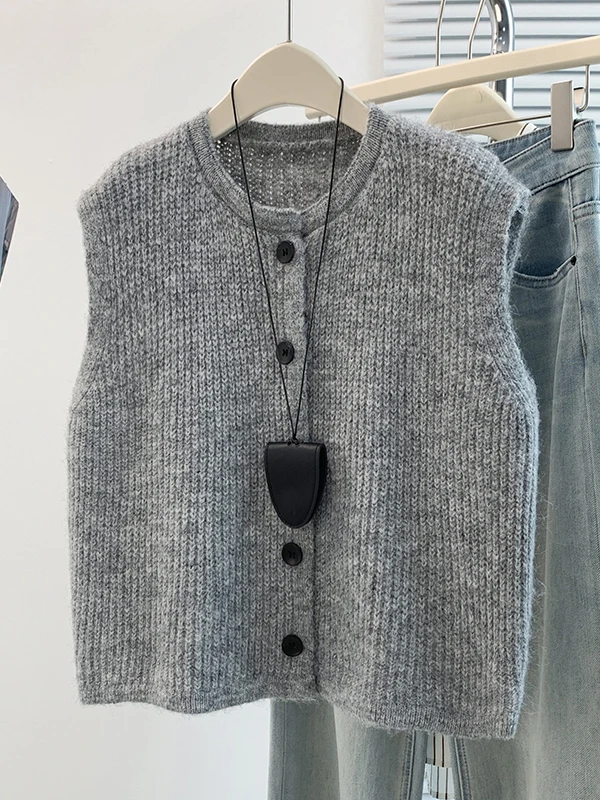 Fashionable Korean Style Sweater Vest Brand Outlet Autumn Winter New Arrival Age-Reversing Open Cardigan Outerwear for Women