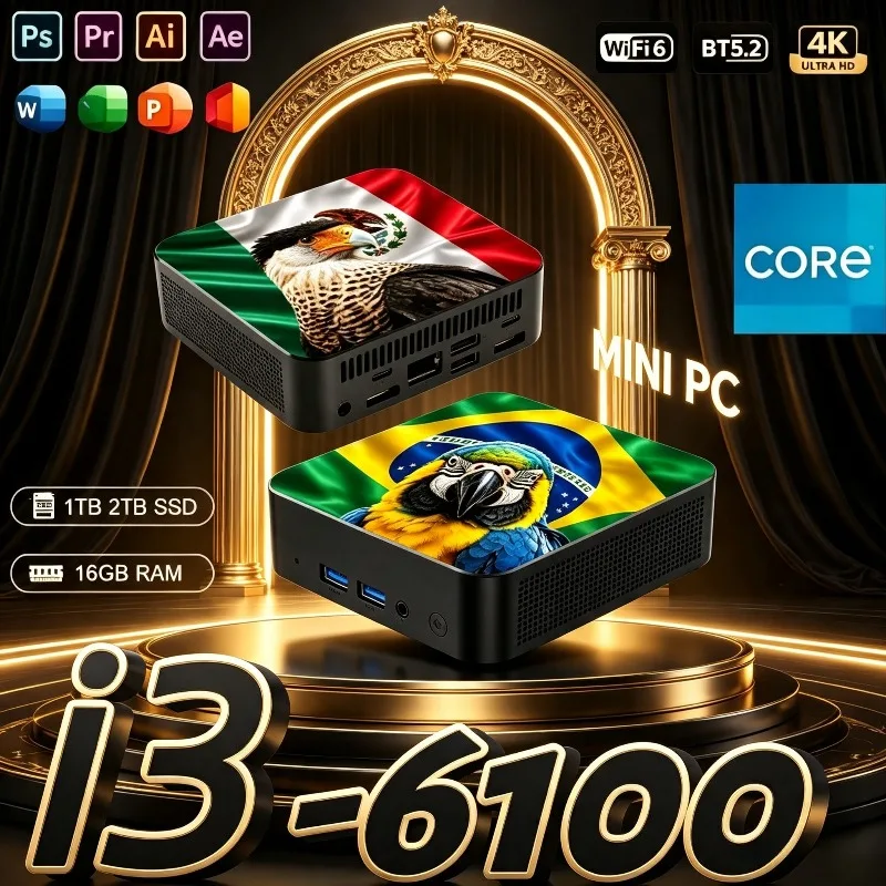 Powerful New Mexico Brazil Flag Portable Gaming High‑Speed Core i3‑6100, 16GB RAM, 2TB M.2 SSD, Win11, 60Hz 4K HD for PC.